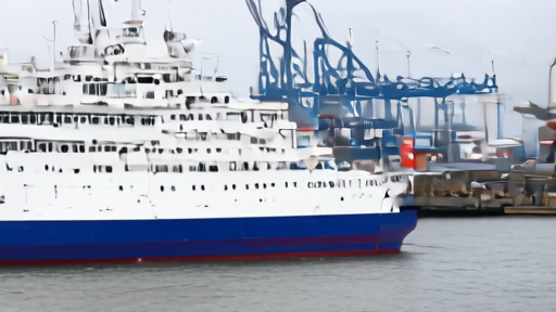 The MV Hondius expedition vessel under disinfection at a Rotterdam quay, port cranes in the background