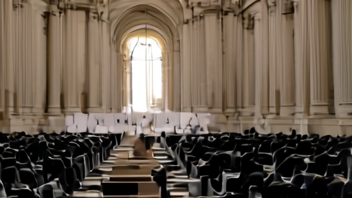 Vatican Synod Hall with papal seat and modern audiovisual setup.