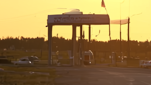 Gas station price board showing $4.56 regular unleaded with American flag in foreground.