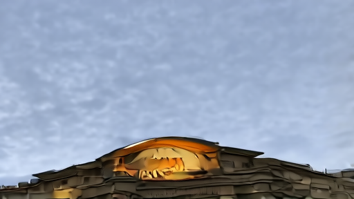 The Federal Trade Commission building on Pennsylvania Avenue in Washington at dusk, the agency seal lit on the limestone facade.