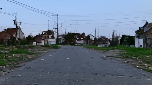 Empty residential street in a Ukrainian regional town at dusk after a long week of strikes.
