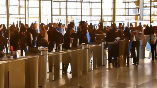 TSA security checkpoint at a busy American airport with passengers in line.
