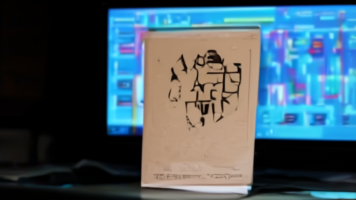 A vinyl record sleeve labeled ICEMAN propped against a glowing computer screen showing chart data, low-light studio setting, no people