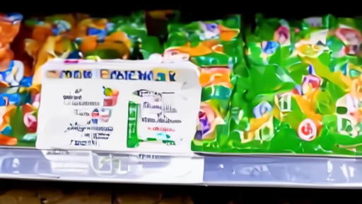 A grocery shelf with a printed recall notice taped above an empty crouton-bag slot on Saturday morning of Memorial Day weekend, holiday cookout signage in soft background.