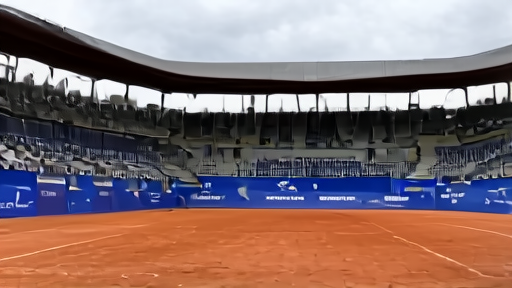 Court Philippe-Chatrier at Roland Garros on Saturday evening before main-draw play, the clay raked smooth, courtside seats in shadow.