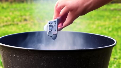 A hand inserts a digital instant-read thermometer into a chicken thigh on a backyard charcoal grill, the LCD reading 165.