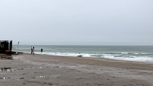 A nearly empty Atlantic City boardwalk on a cold, drizzly Saturday morning, gray sky, a closed beach concession, the ocean in gray-green chop behind.