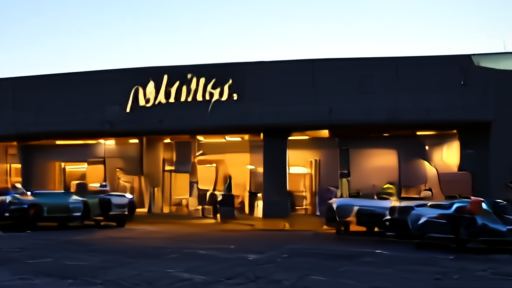 An Nvidia logo on a building exterior at dusk in Santa Clara, the parking lot half empty, a single lit window above.
