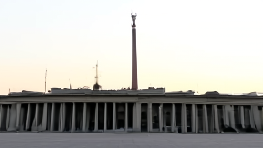 Treasury Department building exterior at dawn with empty plaza and flagpoles.