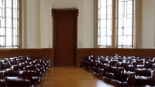 The empty appellate bench of the Fourth Circuit Court of Appeals in Richmond on a Sunday afternoon, light slanting through tall windows.