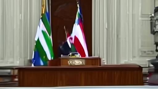 The U.S. Secretary of State at a lectern flanked by U.S. and Indian flags inside the Ministry of External Affairs in New Delhi, taking questions from reporters