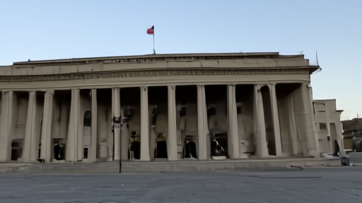 The Treasury Department building in Washington D.C. at dawn, empty plaza, granite columns, no people.