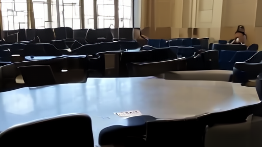 Empty seats around the United Nations Security Council horseshoe table in the General Assembly building.