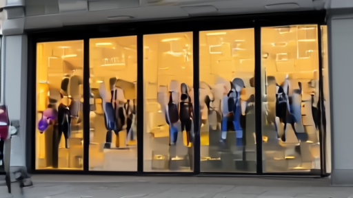 Lululemon's Vancouver Kitsilano headquarters glass facade on a grey Sunday morning, athletic apparel mannequins visible in the ground-floor windows.