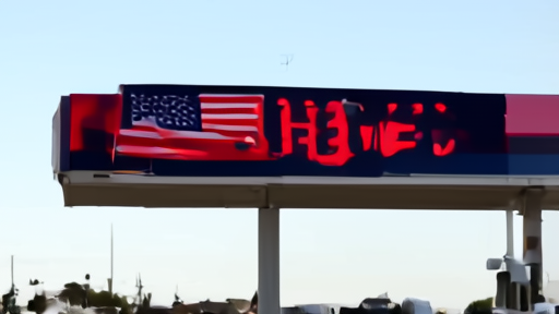 Suburban gas station Memorial Day morning with American flag and prices on the LED sign reading $4.51, no customers visible.
