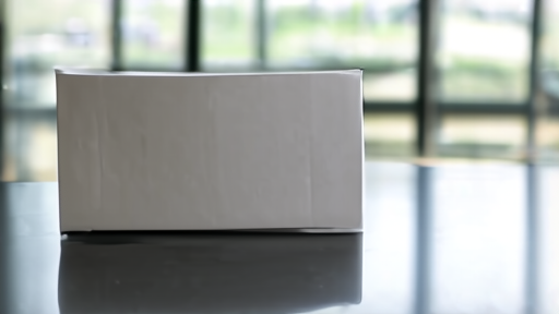 A folded Lululemon shopping bag on a polished conference table beside a glass of water and a stack of unopened mail.