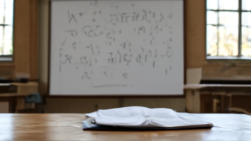 A chalkboard in a quiet university mathematics common room showing scattered dot constructions with light lines between unit-distance pairs, an open journal volume on the table in foreground.