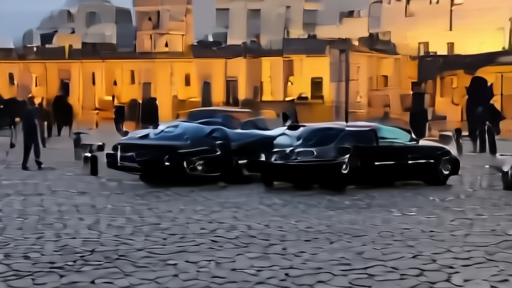 A Turkish flag above the Çankaya complex at dusk while two black sedans wait on the apron.