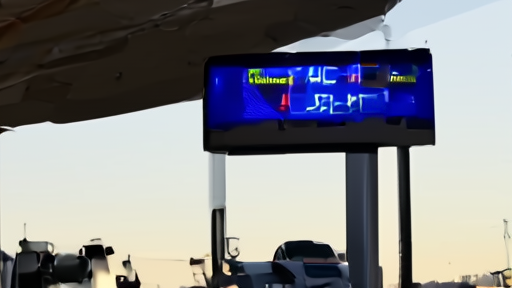 A US gas station price board mid-change with $4.49 visible on the digital display and a customer at the pump.