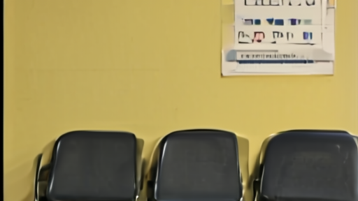 A pediatric vaccination clinic with empty waiting-room chairs and a measles-vaccine poster on the wall