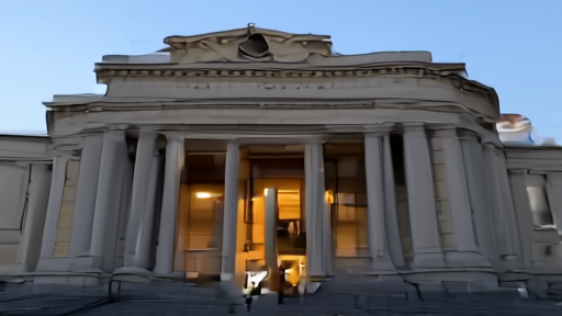 The FCC building in Washington at dusk with the federal seal visible above the main entrance