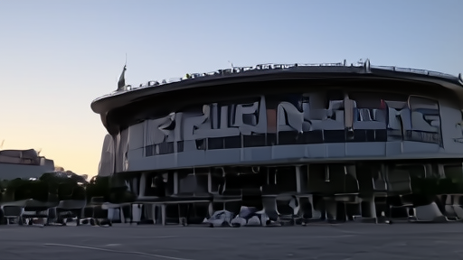 NRG Stadium exterior in Houston at dusk with FIFA banners visible