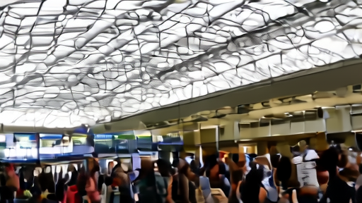 Packed airport terminal with families and luggage under a skylight at midday