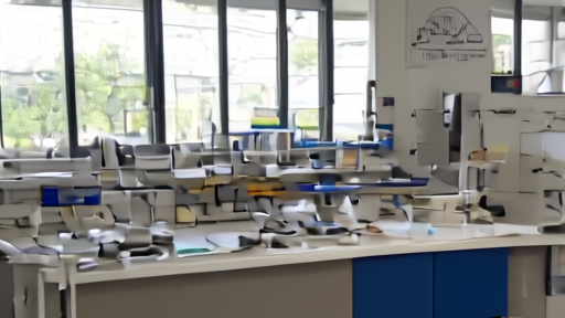 A university biomedical research lab with one principal investigator at a bench, equipment racks behind, daylight from high windows.