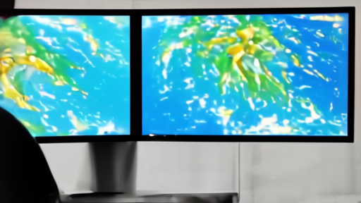 Forecaster comparing Pacific and Atlantic seasonal maps on dual monitors