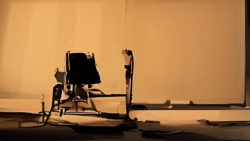 Empty sitcom soundstage with director chair and camera marks