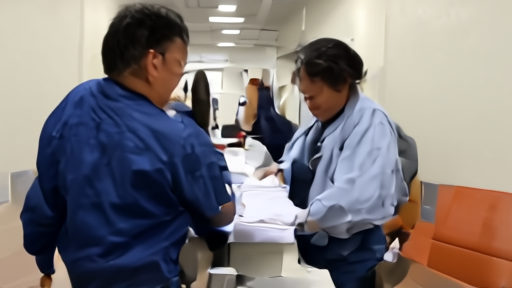 Health officials review cruise passenger monitoring charts in a quarantine ward.