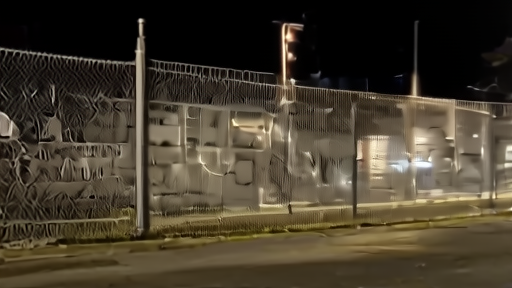 Data center fence at night with temporary power equipment nearby