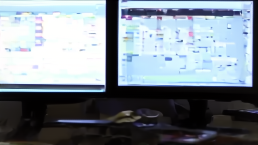 A late-night control room with copyright notice and official upload monitors