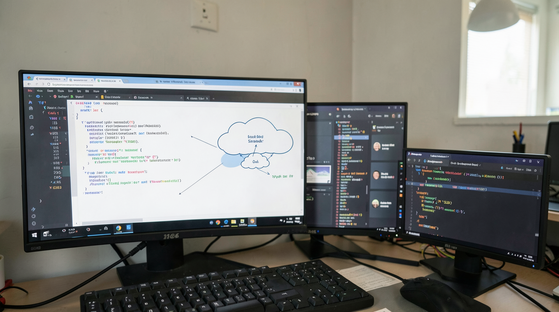 Developer workstation showing markdown instruction files beside a cloud sandbox diagram