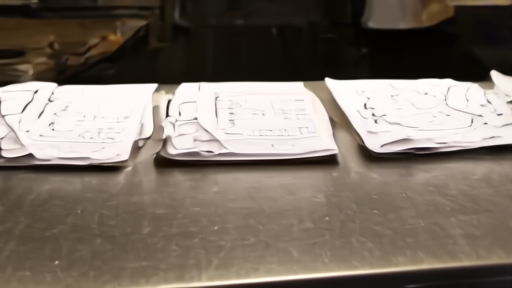 A restaurant kitchen pass with empty tickets and a streaming remote