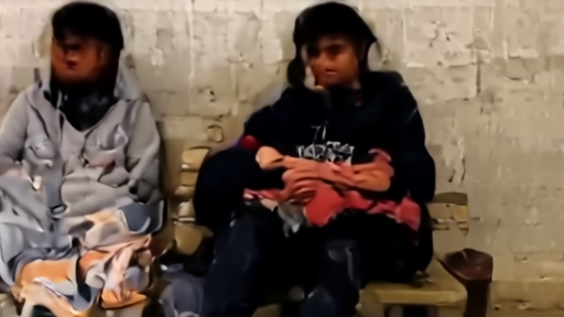 Young Iranians checking phones on a Tehran bench after dark