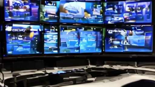 A broadcast control room watches basketball feeds and ratings dashboards