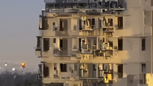 Rescue ladders outside a damaged Kyiv residential block