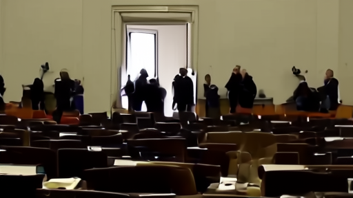 A Senate vote board glows over nearly empty chamber desks