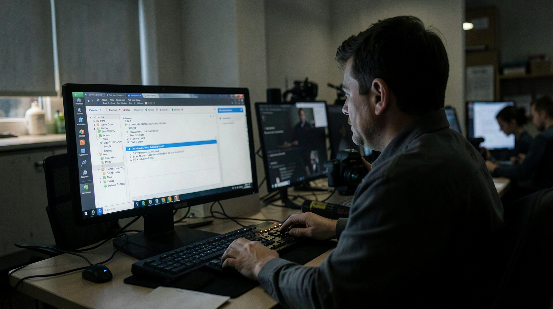 Developer reviewing repository policy files beside an agent approval prompt