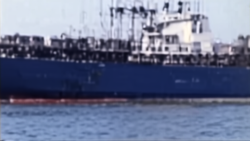 Documentary scene representing oil relief is running ahead of ship passage evidence