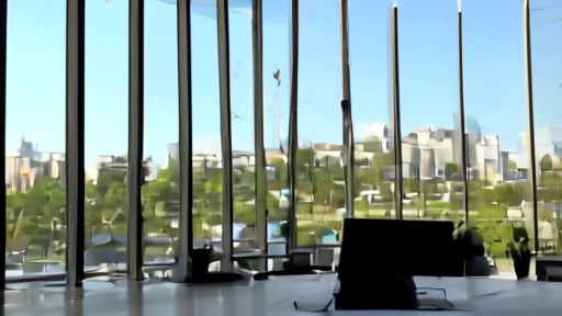 Seoul office tower lobby with AI sales documents on a table