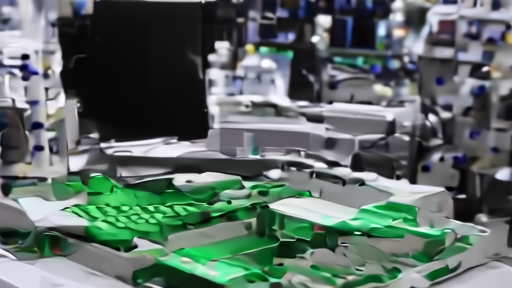 A laptop assembly line beside a data-center CPU test bench