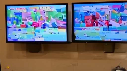 Three broadcast monitors showing a basketball court from different networks