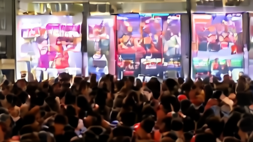 Young moviegoers crowding a theater lobby for a horror release.