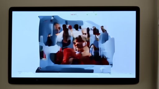 A living room television showing a streaming app beside a cable schedule.