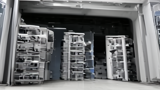 Data-center loading bay with cloud-provider crates and memory-chip pallets