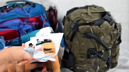 Traveler checking a vaccine record beside a suitcase and a map of West Africa