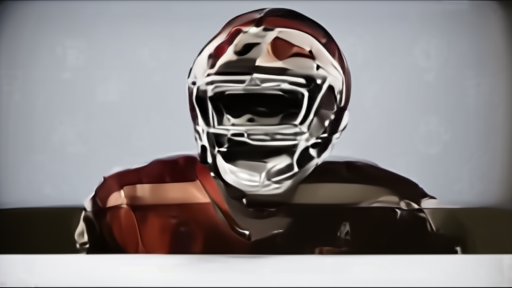Football broadcast studio desk with a helmet and headset