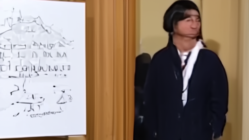 Diplomats enter a State Department meeting room beside a blank map of Lebanon